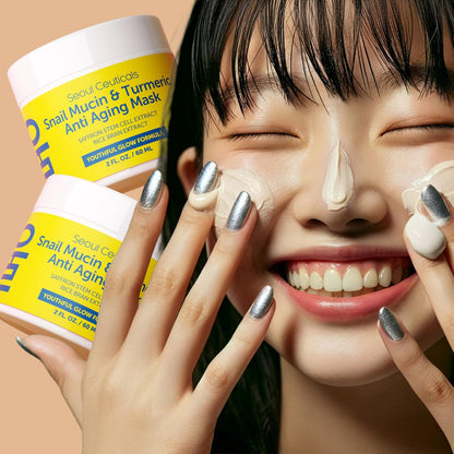 SeoulCeuticals Snail Mucin Turmeric Face Mask – Korean Anti Aging Sheet Mask for Healthy Glow, 2oz Avelisse