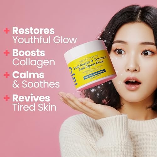 SeoulCeuticals Snail Mucin Turmeric Face Mask – Korean Anti Aging Sheet Mask for Healthy Glow, 2oz Avelisse