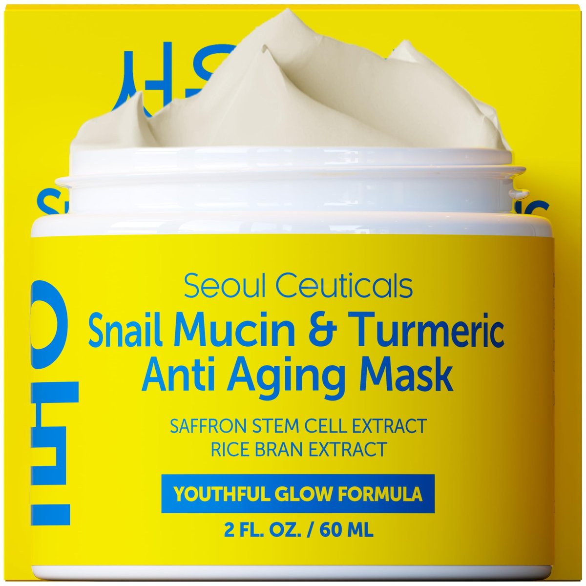 SeoulCeuticals Snail Mucin Turmeric Face Mask – Korean Anti Aging Sheet Mask for Healthy Glow, 2oz Avelisse