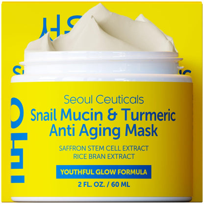 SeoulCeuticals Snail Mucin Turmeric Face Mask – Korean Anti Aging Sheet Mask for Healthy Glow, 2oz Avelisse