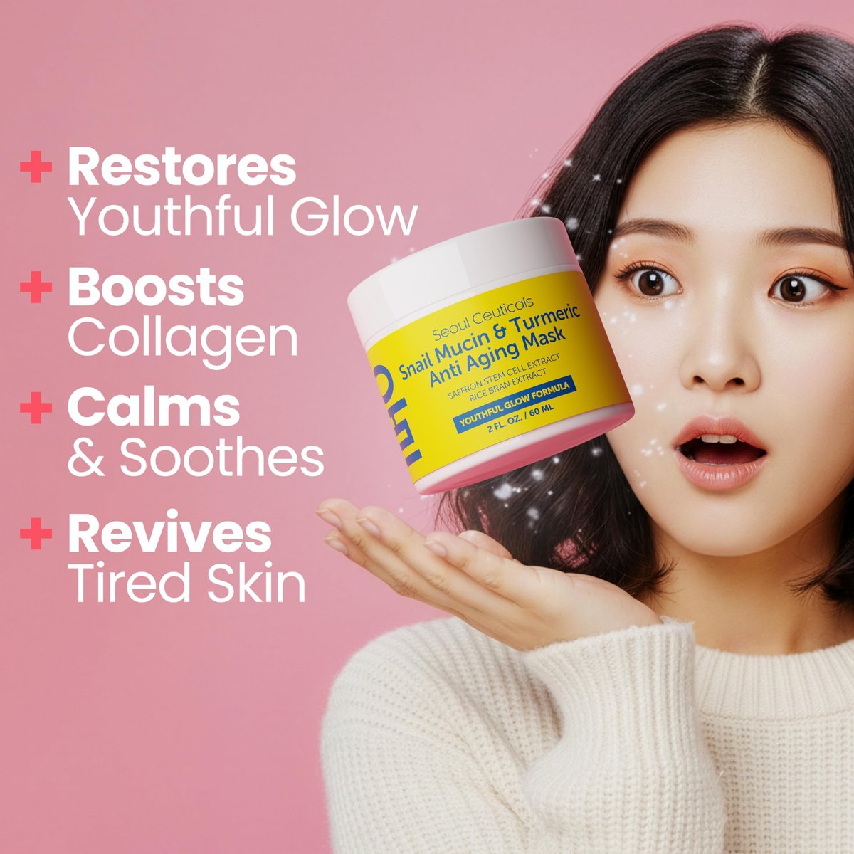 SeoulCeuticals Snail Mucin Turmeric Face Mask – Korean Anti Aging Sheet Mask for Healthy Glow, 2oz Avelisse