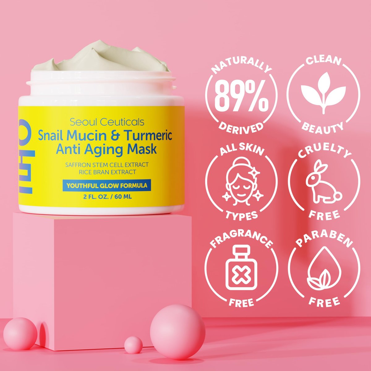 SeoulCeuticals Snail Mucin Turmeric Face Mask – Korean Anti Aging Sheet Mask for Healthy Glow, 2oz Avelisse