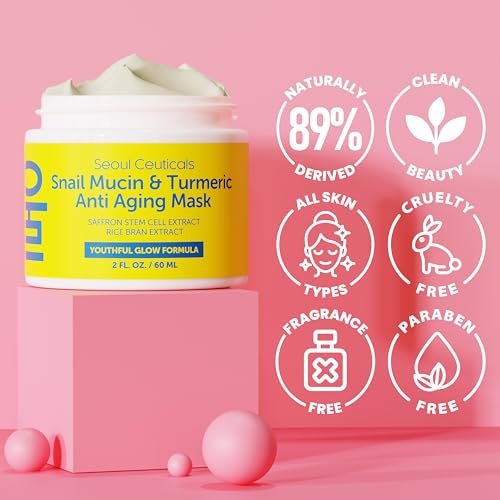 SeoulCeuticals Snail Mucin Turmeric Face Mask – Korean Anti Aging Sheet Mask for Healthy Glow, 2oz Avelisse