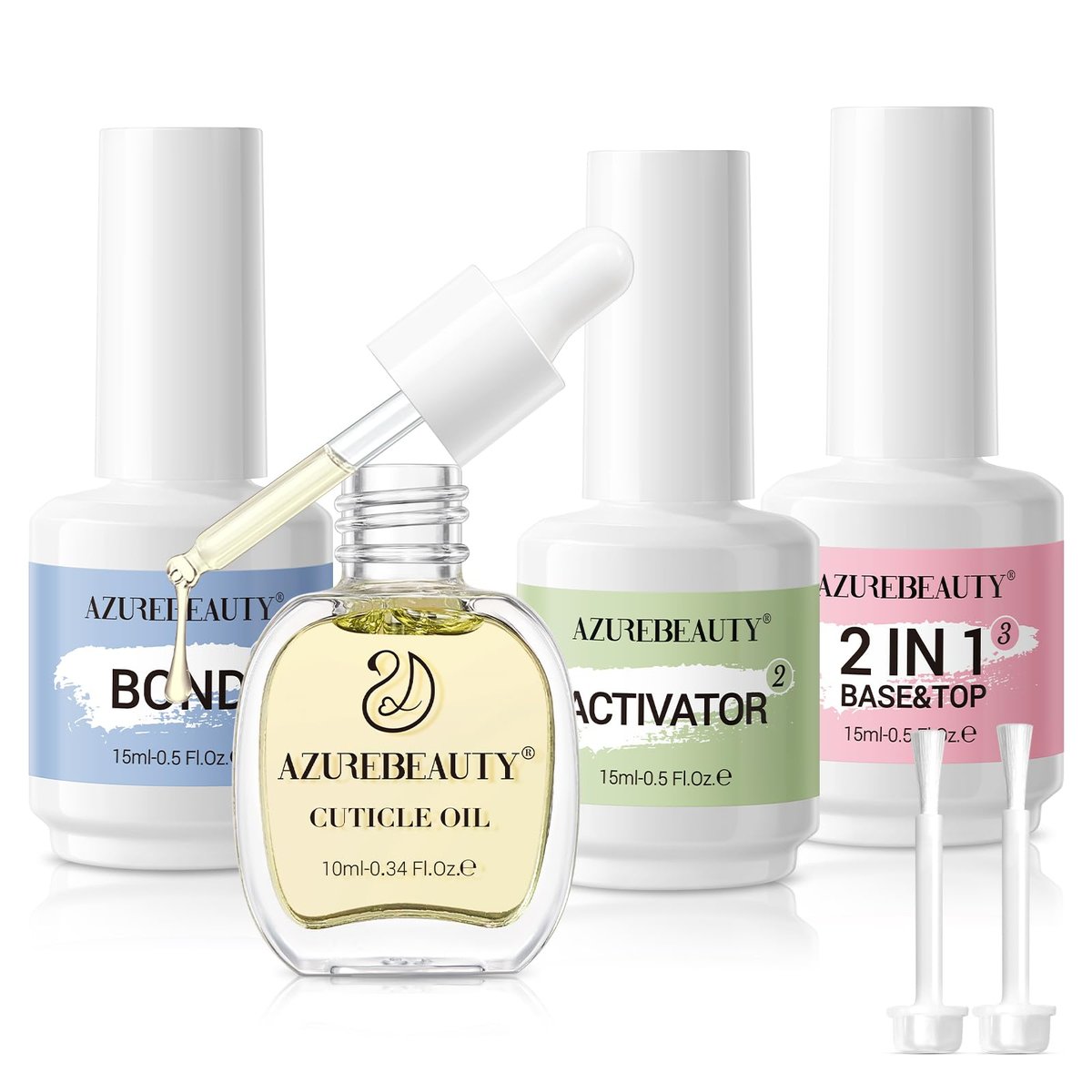 AZUREBEAUTY Dip Powder Liquid Set 15ml/0.5oz – Complete Nail Dipping Kit with Base Coat, Activator, Top Coat, Bond & Cuticle Oil, No Nail Lamp Needed - görsel 1