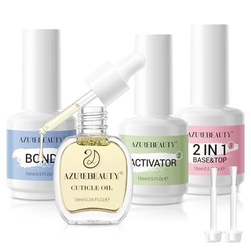 AZUREBEAUTY Dip Powder Liquid Set 15ml/0.5oz – Complete Nail Dipping Kit with Base Coat, Activator, Top Coat, Bond & Cuticle Oil, No Nail Lamp Needed - görsel 2