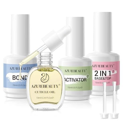AZUREBEAUTY Dip Powder Liquid Set 15ml/0.5oz – Complete Nail Dipping Kit with Base Coat, Activator, Top Coat, Bond & Cuticle Oil, No Nail Lamp Needed