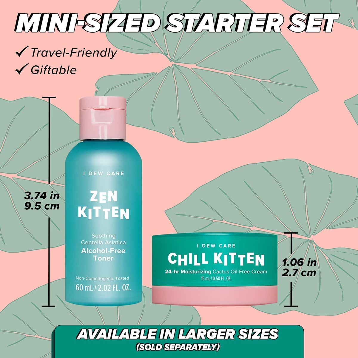 I Dew Care Travel Skincare Set - Kitten Crush: Hydrating Facial Toner & Moisturizer for Blemished Skin with Centella Asiatica, Prickly Pear, Aloe Vera, Heartleaf Extract - görsel 11