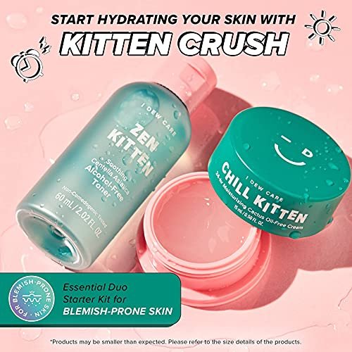 I Dew Care Travel Skincare Set - Kitten Crush: Hydrating Facial Toner & Moisturizer for Blemished Skin with Centella Asiatica, Prickly Pear, Aloe Vera, Heartleaf Extract - görsel 4
