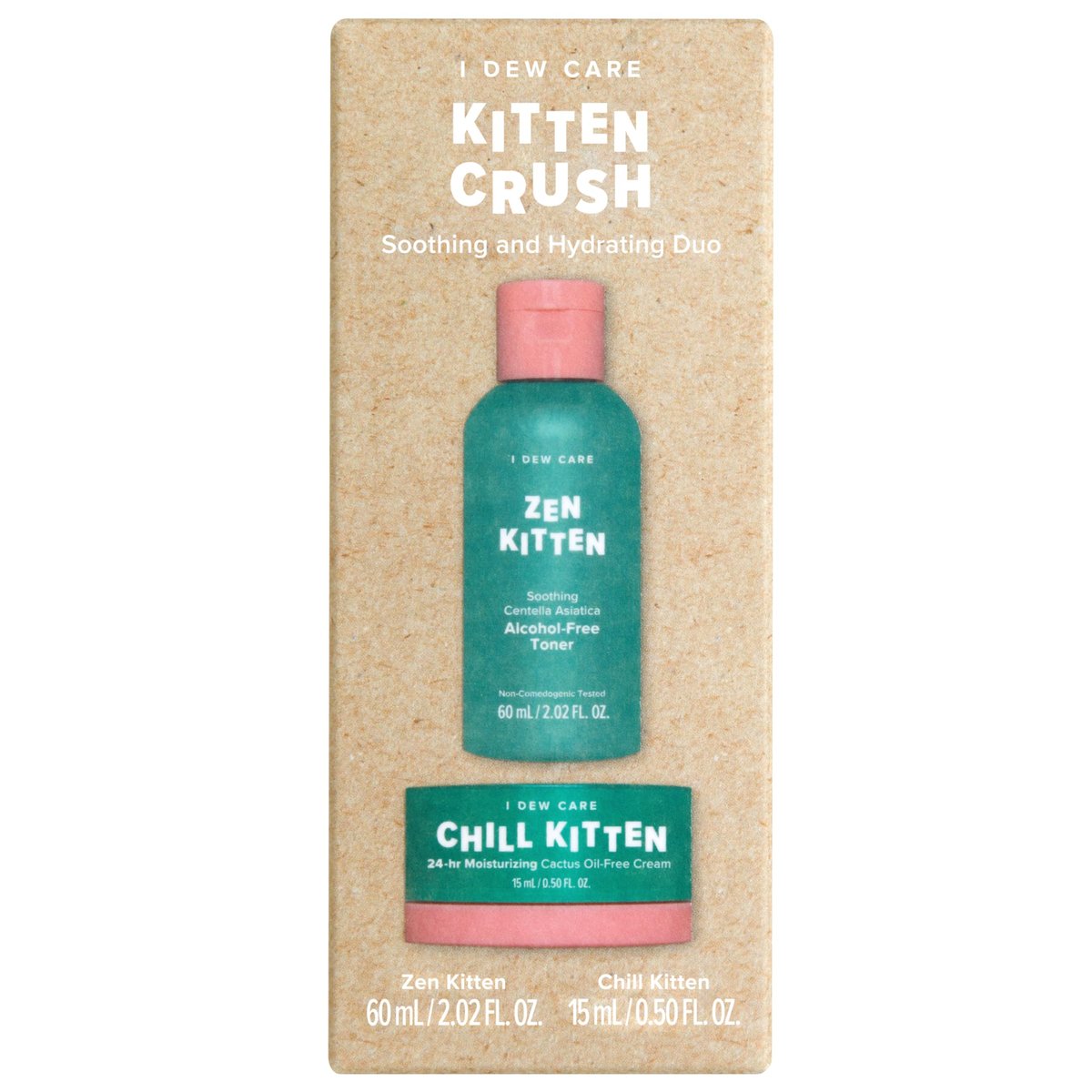 I Dew Care Travel Skincare Set - Kitten Crush: Hydrating Facial Toner & Moisturizer for Blemished Skin with Centella Asiatica, Prickly Pear, Aloe Vera, Heartleaf Extract - görsel 1