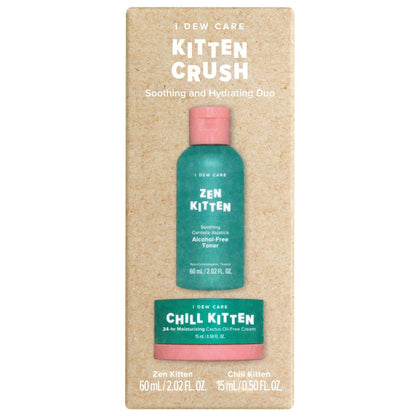 I Dew Care Travel Skincare Set - Kitten Crush: Hydrating Facial Toner & Moisturizer for Blemished Skin with Centella Asiatica, Prickly Pear, Aloe Vera, Heartleaf Extract