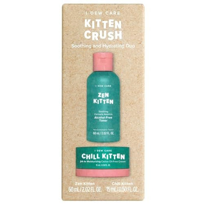 I Dew Care Travel Skincare Set - Kitten Crush: Hydrating Facial Toner & Moisturizer for Blemished Skin with Centella Asiatica, Prickly Pear, Aloe Vera, Heartleaf Extract