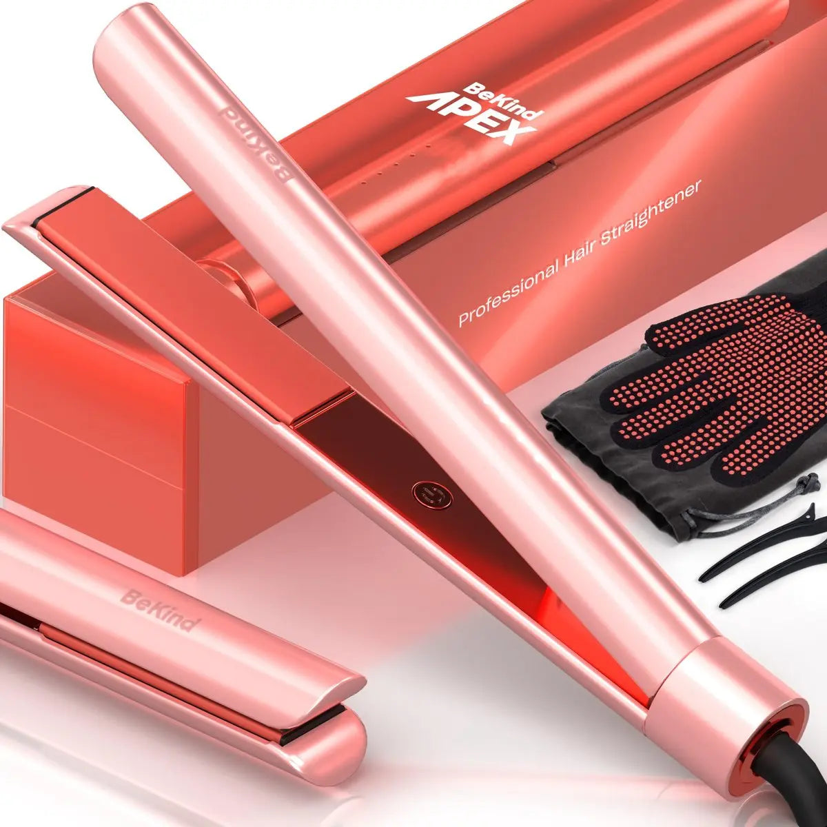 BeKind Apex 2-in-1 Hair Straightener & Curler - 1" Ceramic Flat Iron 460°F, 15s Fast Heat & Temp Memory, UltraSmooth Tech for All Hairstyles - Gift Set for Women (Apex Peach) Avelisse
