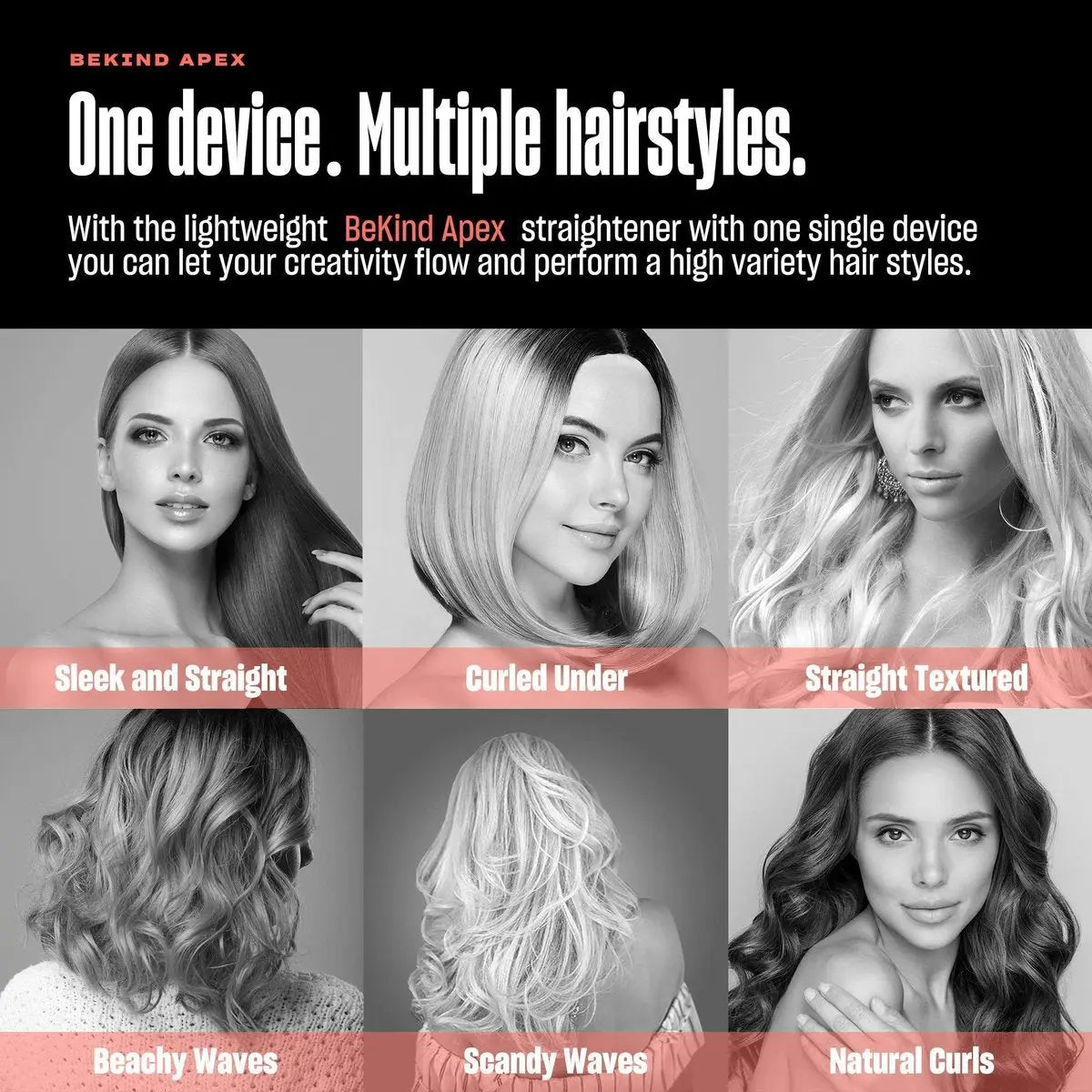 BeKind Apex 2-in-1 Hair Straightener & Curler - 1" Ceramic Flat Iron 460°F, 15s Fast Heat & Temp Memory, UltraSmooth Tech for All Hairstyles - Gift Set for Women (Apex Peach) Avelisse