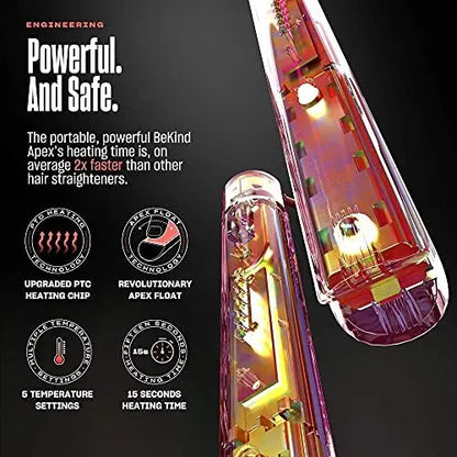 BeKind Apex 2-in-1 Hair Straightener & Curler - 1" Ceramic Flat Iron 460°F, 15s Fast Heat & Temp Memory, UltraSmooth Tech for All Hairstyles - Gift Set for Women (Apex Peach) Avelisse