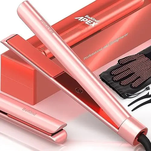 BeKind Apex 2-in-1 Hair Straightener & Curler - 1" Ceramic Flat Iron 460°F, 15s Fast Heat & Temp Memory, UltraSmooth Tech for All Hairstyles - Gift Set for Women (Apex Peach) Avelisse