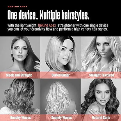 BeKind Apex 2-in-1 Hair Straightener & Curler - 1" Ceramic Flat Iron 460°F, 15s Fast Heat & Temp Memory, UltraSmooth Tech for All Hairstyles - Gift Set for Women (Apex Peach) Avelisse