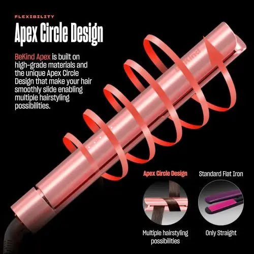 BeKind Apex 2-in-1 Hair Straightener & Curler - 1" Ceramic Flat Iron 460°F, 15s Fast Heat & Temp Memory, UltraSmooth Tech for All Hairstyles - Gift Set for Women (Apex Peach) Avelisse