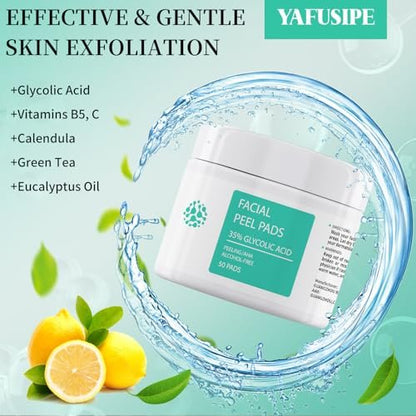YAFUSIPE Glycolic Acid 35% Toner Pads - AHA Facial Resurfacing Exfoliating Wipes with Salicylic Acid, Chemical Peel for Wrinkles, Acne, Blemishes (50 Pads) Avelisse