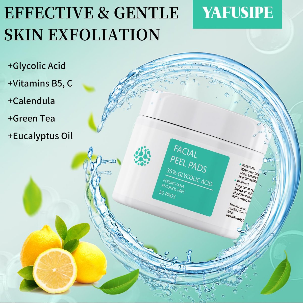 YAFUSIPE Glycolic Acid 35% Toner Pads - AHA Facial Resurfacing Exfoliating Wipes with Salicylic Acid, Chemical Peel for Wrinkles, Acne, Blemishes (50 Pads) Avelisse