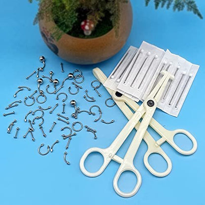 A-minusone 84PCS Body Piercing Kit - Stainless Steel Septum Nose Ear Lip Jewelry Tools, 14G 16G
