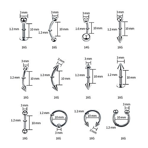 A-minusone 84PCS Body Piercing Kit - Stainless Steel Septum Nose Ear Lip Jewelry Tools, 14G 16G - görsel 4