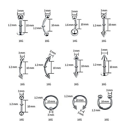 A-minusone 84PCS Body Piercing Kit - Stainless Steel Septum Nose Ear Lip Jewelry Tools, 14G 16G
