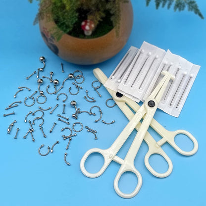 A-minusone 84PCS Body Piercing Kit - Stainless Steel Septum Nose Ear Lip Jewelry Tools, 14G 16G