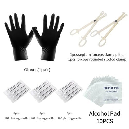 A-minusone 84PCS Body Piercing Kit - Stainless Steel Septum Nose Ear Lip Jewelry Tools, 14G 16G