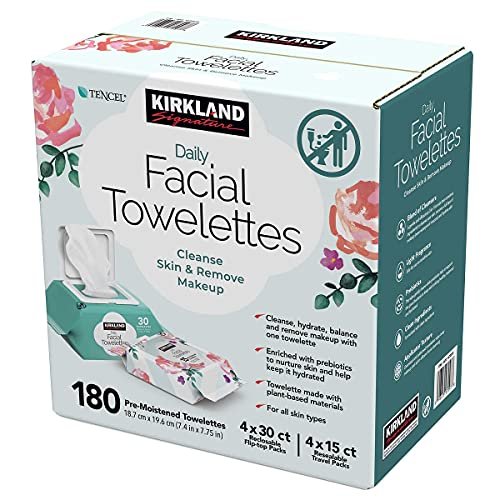 Kirkland Signature Daily Facial Towelettes, 180 Count – Gentle Cotton Cleansing Wipes Avelisse
