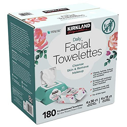 Kirkland Signature Daily Facial Towelettes, 180 Count – Gentle Cotton Cleansing Wipes Avelisse