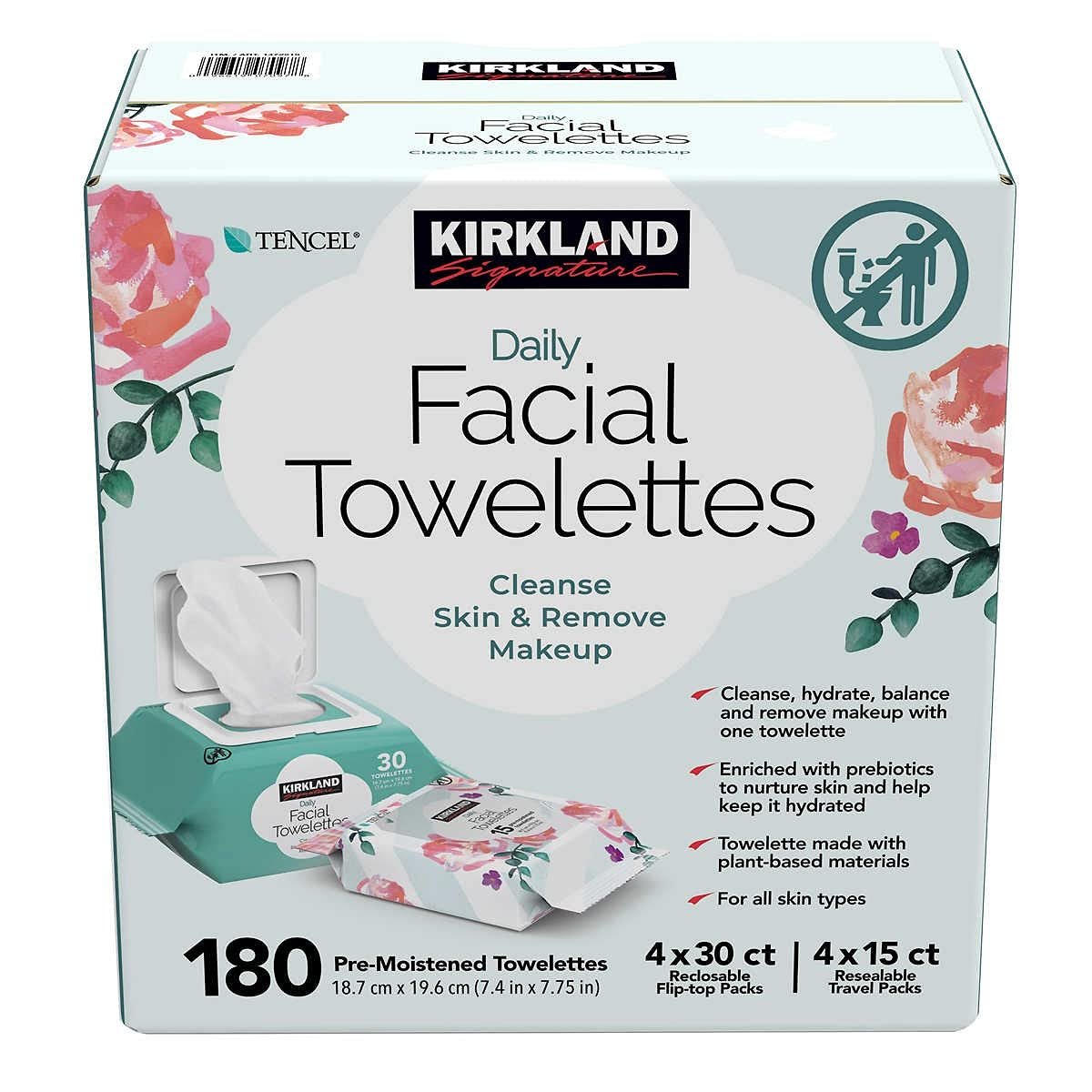 Kirkland Signature Daily Facial Towelettes, 180 Count – Gentle Cotton Cleansing Wipes Avelisse