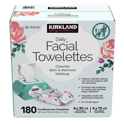 Kirkland Signature Daily Facial Towelettes, 180 Count – Gentle Cotton Cleansing Wipes Avelisse