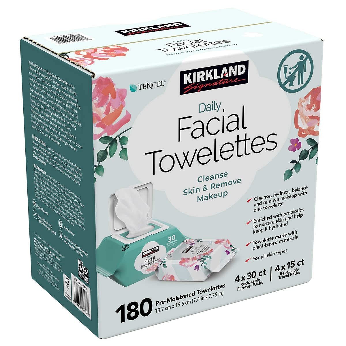 Kirkland Signature Daily Facial Towelettes, 180 Count – Gentle Cotton Cleansing Wipes Avelisse