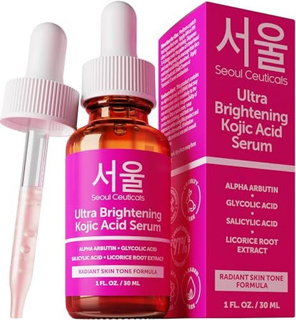 SeoulCeuticals Kojic Acid Serum with Alpha Arbutin & Glycolic Acid – Dark Spot Remover & Hyperpigmentation Corrector, K-Beauty 1oz