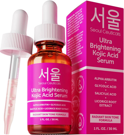 SeoulCeuticals Kojic Acid Serum with Alpha Arbutin & Glycolic Acid – Dark Spot Remover & Hyperpigmentation Corrector, K-Beauty 1oz