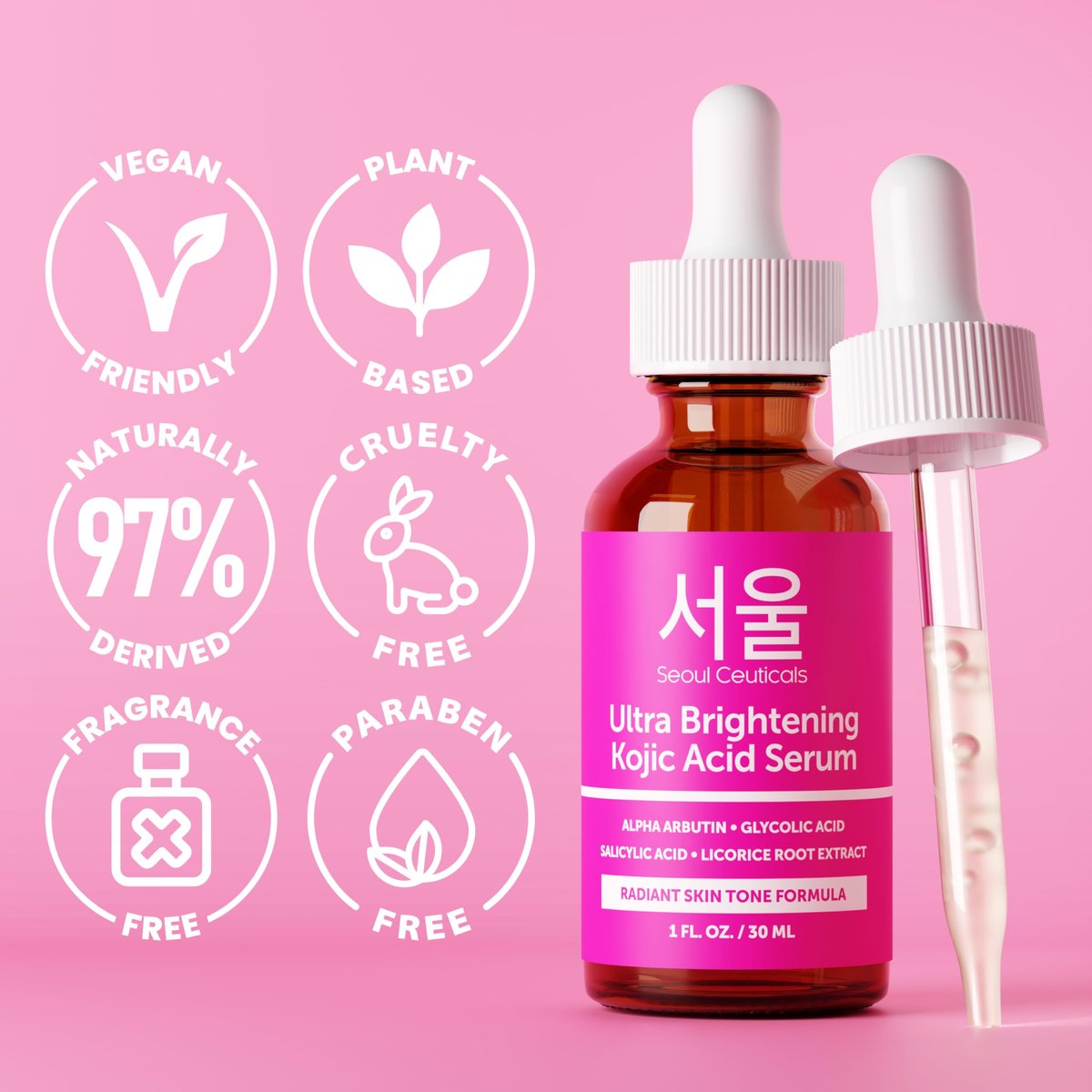 SeoulCeuticals Kojic Acid Serum with Alpha Arbutin & Glycolic Acid – Dark Spot Remover & Hyperpigmentation Corrector, K-Beauty 1oz - görsel 9