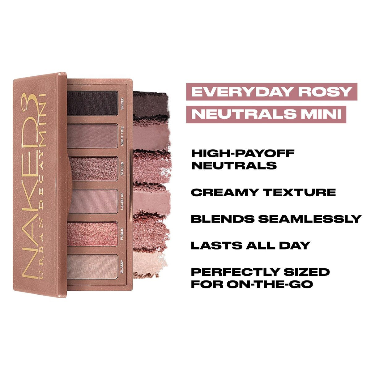 URBAN DECAY Naked 3 Mini Eyeshadow Palette - 6 Soft Pink Shadows, Matte & Shimmer, Ultra-Blendable, Long-Lasting 12HR Wear, Rosy Neutrals, Travel Makeup with Mirror Avelisse