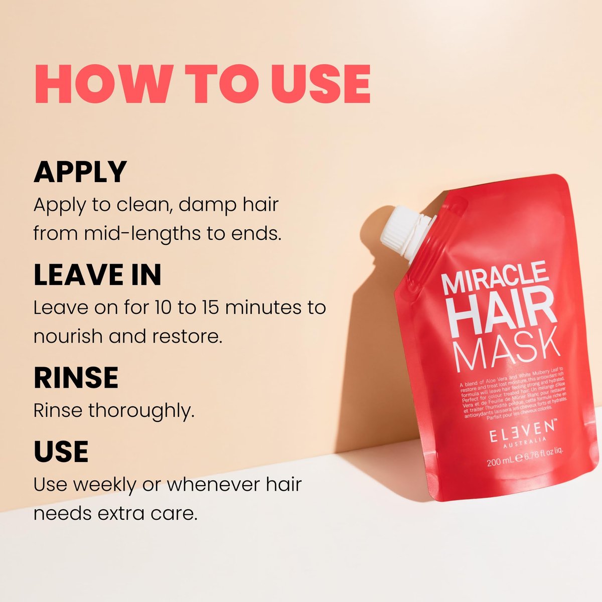 ELEVEN AUSTRALIA Miracle Hair Mask for Dry Damaged Hair - Deep Conditioning Treatment for Men & Women, 6.8 fl oz Avelisse