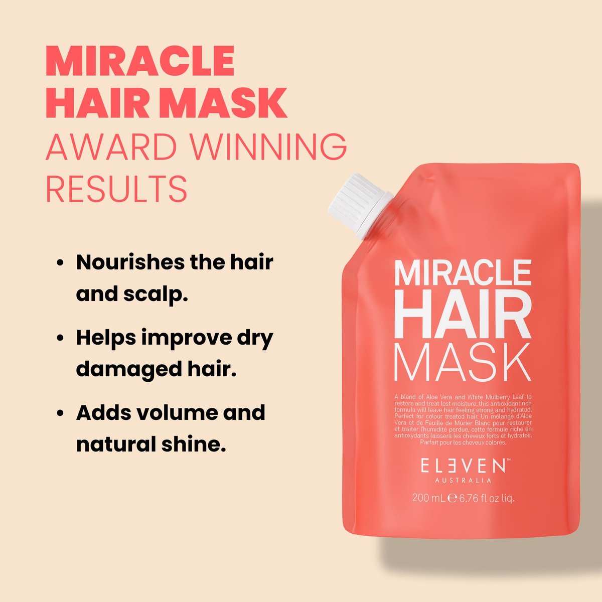 ELEVEN AUSTRALIA Miracle Hair Mask for Dry Damaged Hair - Deep Conditioning Treatment for Men & Women, 6.8 fl oz Avelisse