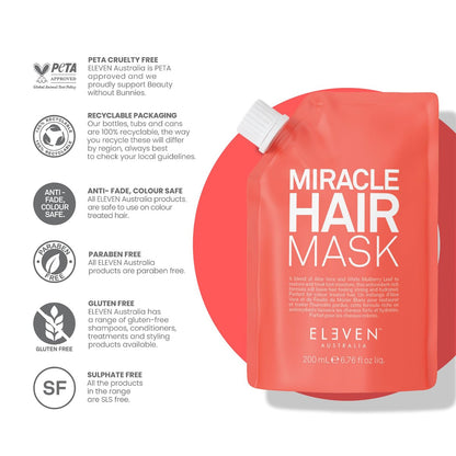 ELEVEN AUSTRALIA Miracle Hair Mask for Dry Damaged Hair - Deep Conditioning Treatment for Men & Women, 6.8 fl oz Avelisse