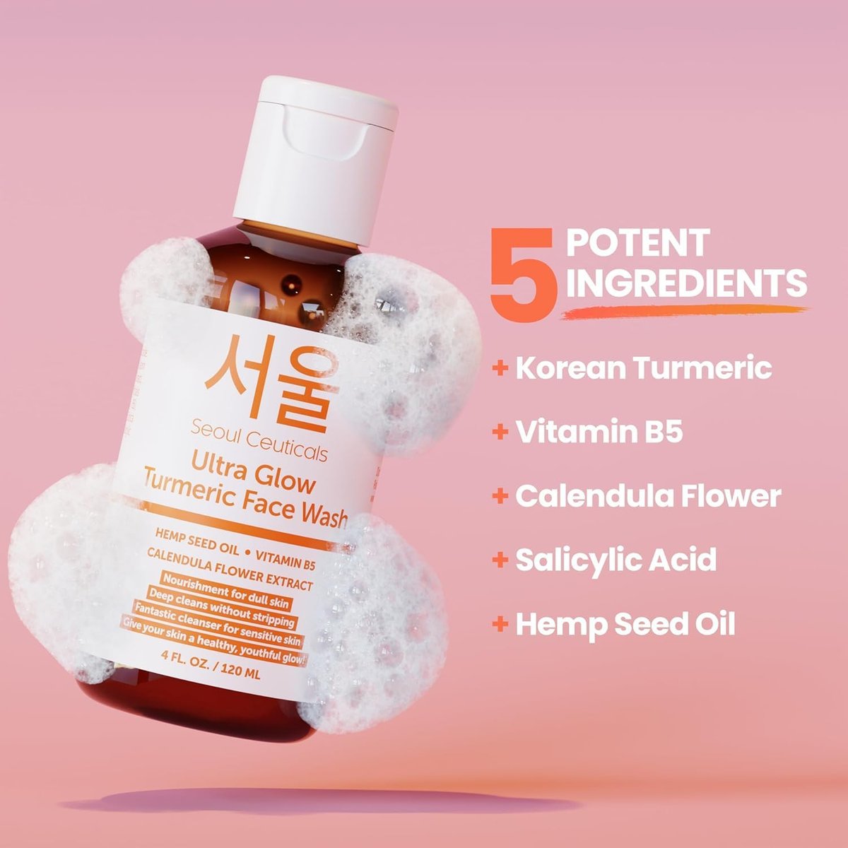 SeoulCeuticals Korean Turmeric Face Wash Cleanser – Vegan & Cruelty-Free Korean Skincare for Dry Sensitive Skin (4 oz) Avelisse