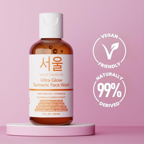 SeoulCeuticals Korean Turmeric Face Wash Cleanser – Vegan & Cruelty-Free Korean Skincare for Dry Sensitive Skin (4 oz) Avelisse