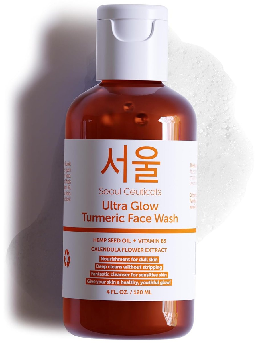 SeoulCeuticals Korean Turmeric Face Wash Cleanser – Vegan & Cruelty-Free Korean Skincare for Dry Sensitive Skin (4 oz) Avelisse