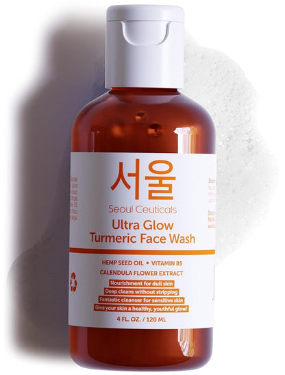 SeoulCeuticals Korean Turmeric Face Wash Cleanser – Vegan & Cruelty-Free Korean Skincare for Dry Sensitive Skin (4 oz) Avelisse