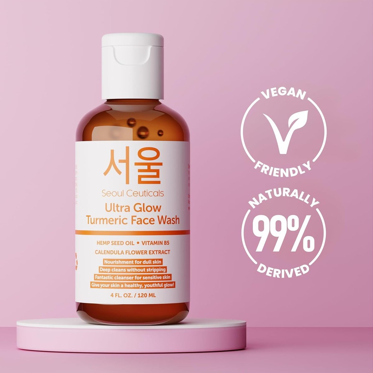 SeoulCeuticals Korean Turmeric Face Wash Cleanser – Vegan & Cruelty-Free Korean Skincare for Dry Sensitive Skin (4 oz) Avelisse