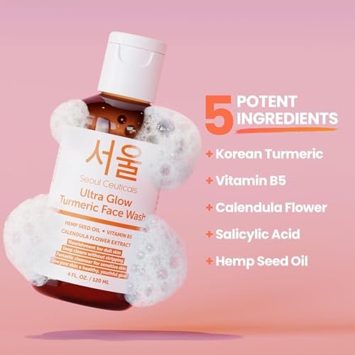 SeoulCeuticals Korean Turmeric Face Wash Cleanser – Vegan & Cruelty-Free Korean Skincare for Dry Sensitive Skin (4 oz) Avelisse