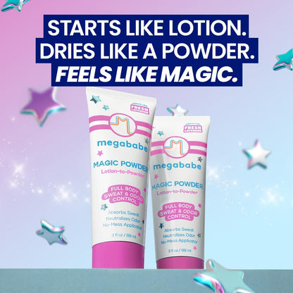 Megababe Magic Powder Stay-Dry Lotion to Powder - Sweat & Odor Absorbing Lotion, Aluminum-Free, Talc-Free, 3 fl oz