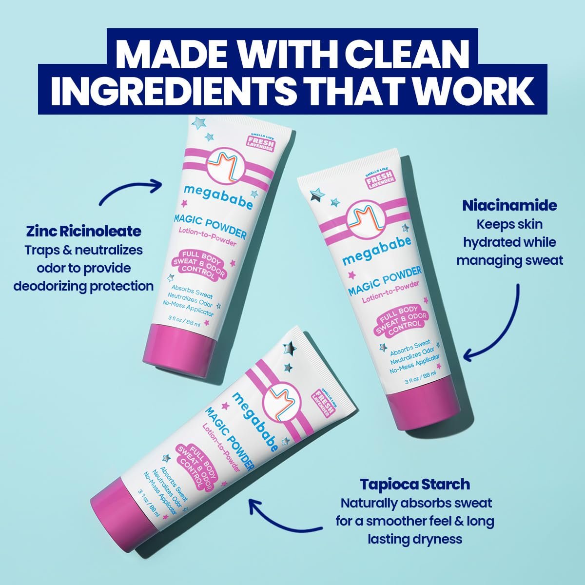 Megababe Magic Powder Stay-Dry Lotion to Powder - Sweat & Odor Absorbing Lotion, Aluminum-Free, Talc-Free, 3 fl oz - görsel 9