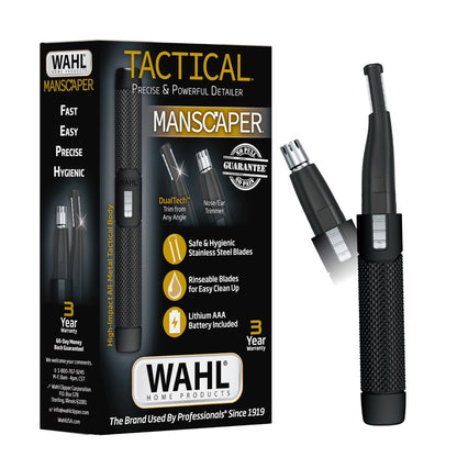 Wahl Manscaper 2 in 1 Lithium Battery Tactical Dual Sided Eyebrow Trimmer and Nose Hair Trimmer for Men – Black, Stainless Steel Avelisse