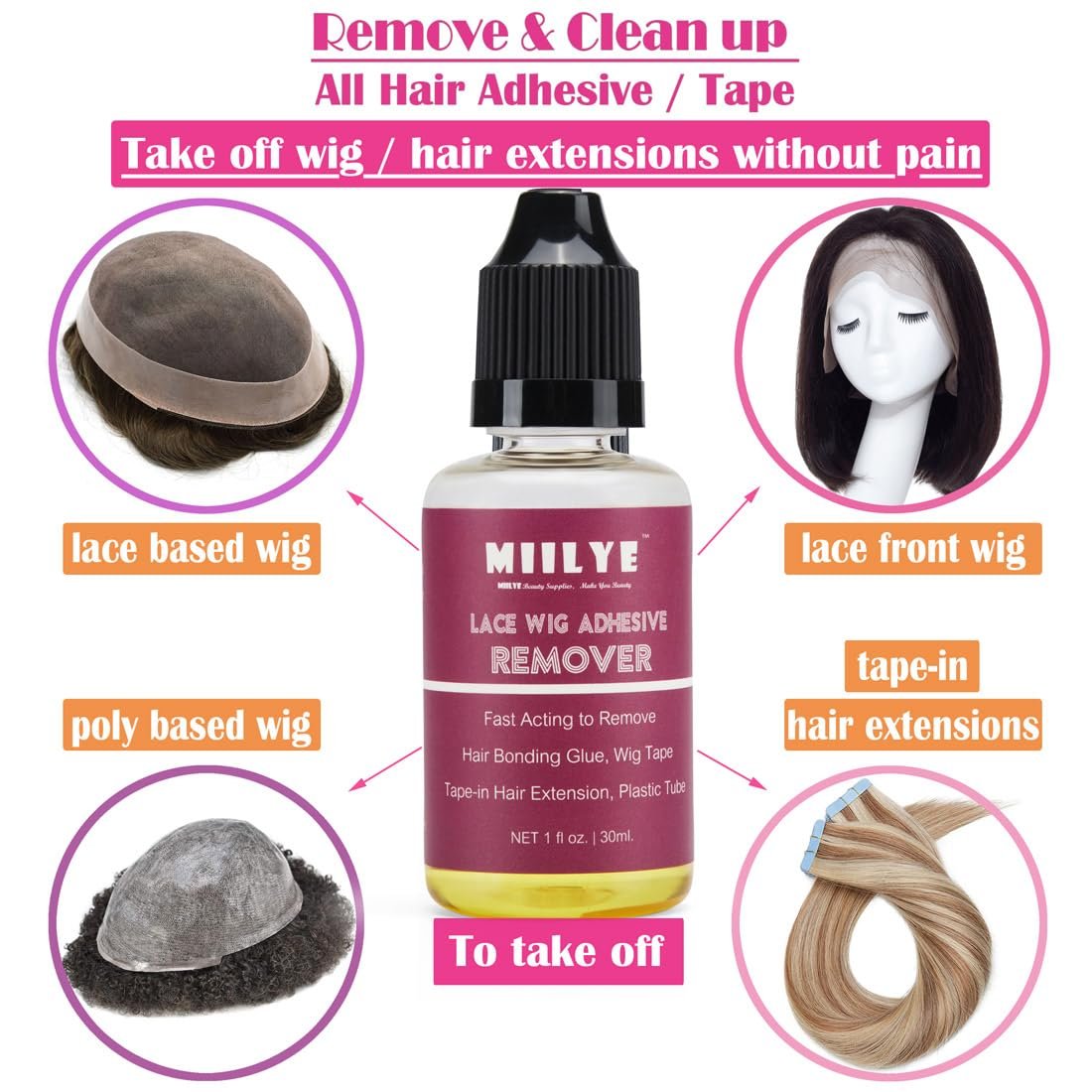 MIILYE Wig Glue Remover, 2-Pack – Safe Solvent for Adhesive Residue, Lace Front Wigs, Tape-In Hair Extensions, Toupee & Poly Hairpieces - görsel 7